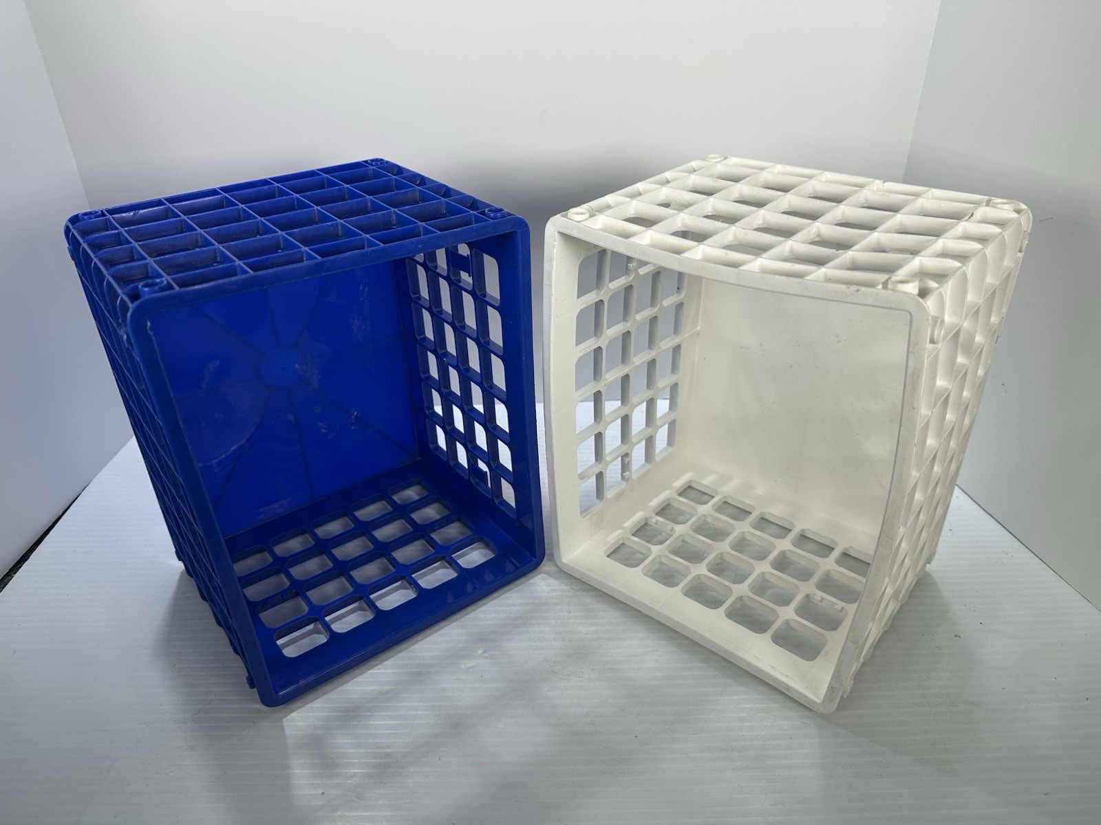 Yaffa Blocks Storage Crate Bin Stackable Set Of 2 Small Mini White Blue Desk 9”