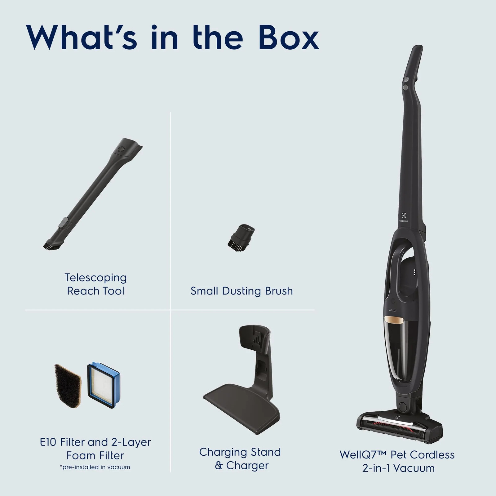 Electrolux EHVS35S2AU WellQ7 Cordless 2-in-1 Vacuum 50-Min Run Time Granite Gray