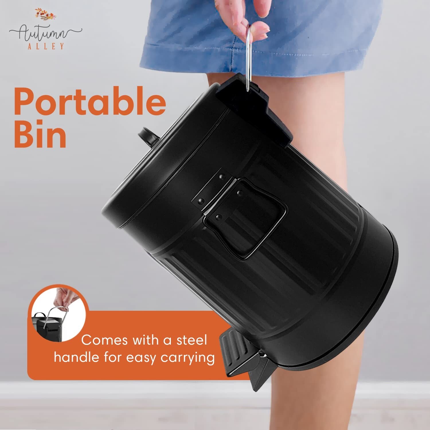 Autumn Alley Black Metal Pedal Waste Bin | 5L, 1.3 Gallon Trash Can