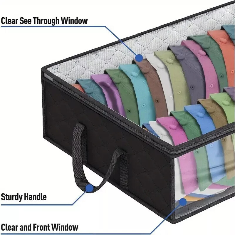 Hat Storage Dust Bag Baseball Hat Cap Organizer Clear Rack Zipper – Black / Gray
