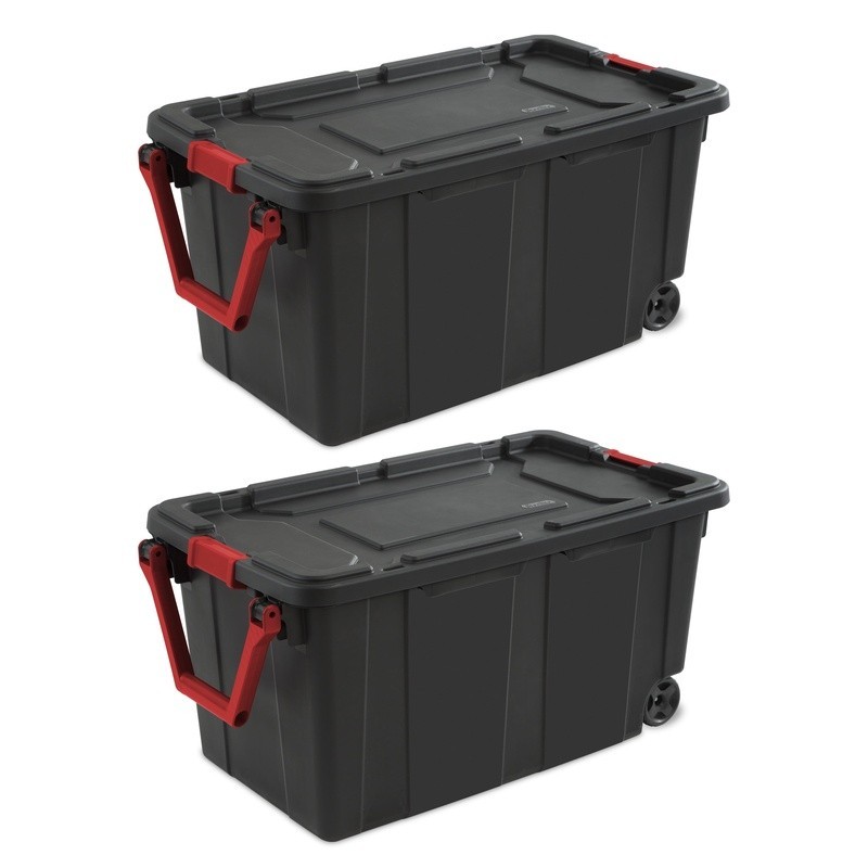 Wheeled Storage Bin 40 Gal Extra Large Heavy Duty Plastic Tote Set of 2 New