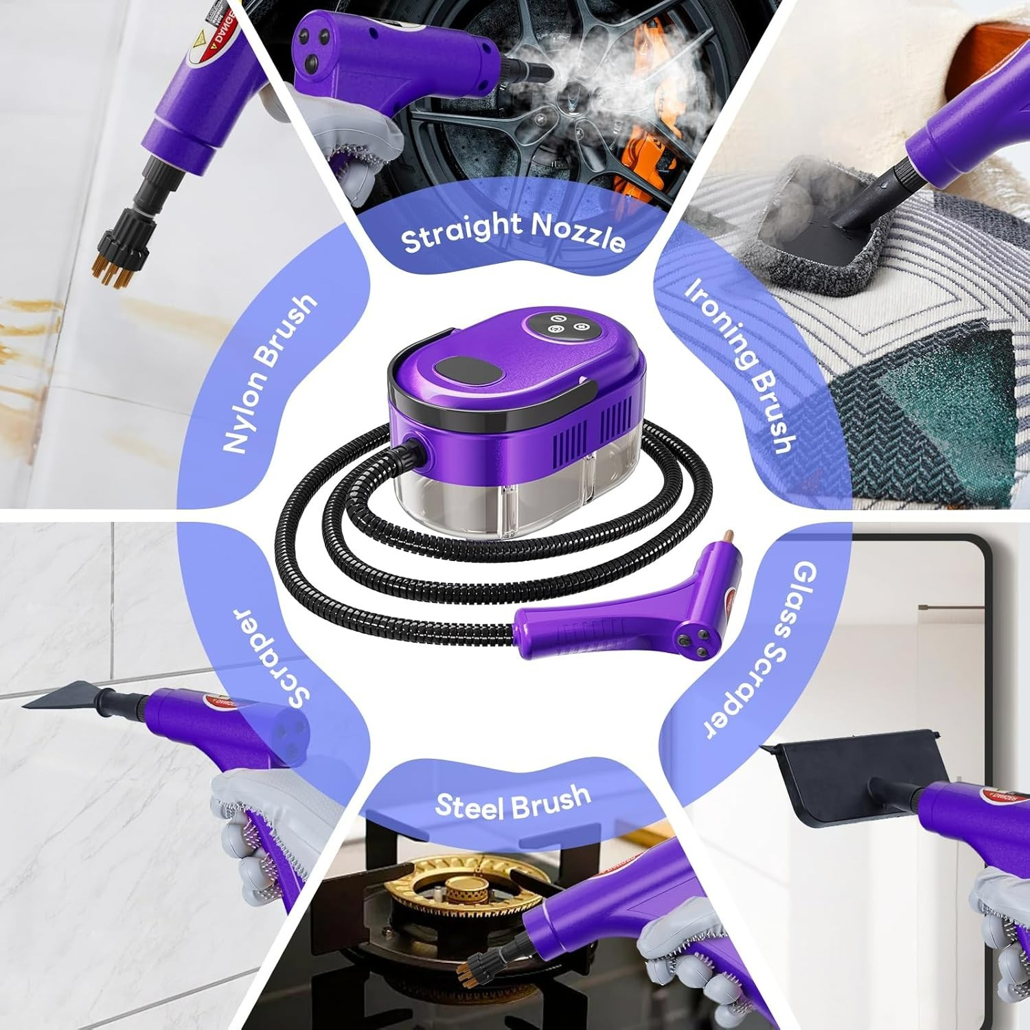 Fast Heating Handheld Steam Cleaner – 15-in-1 High Pressure for Home & Car