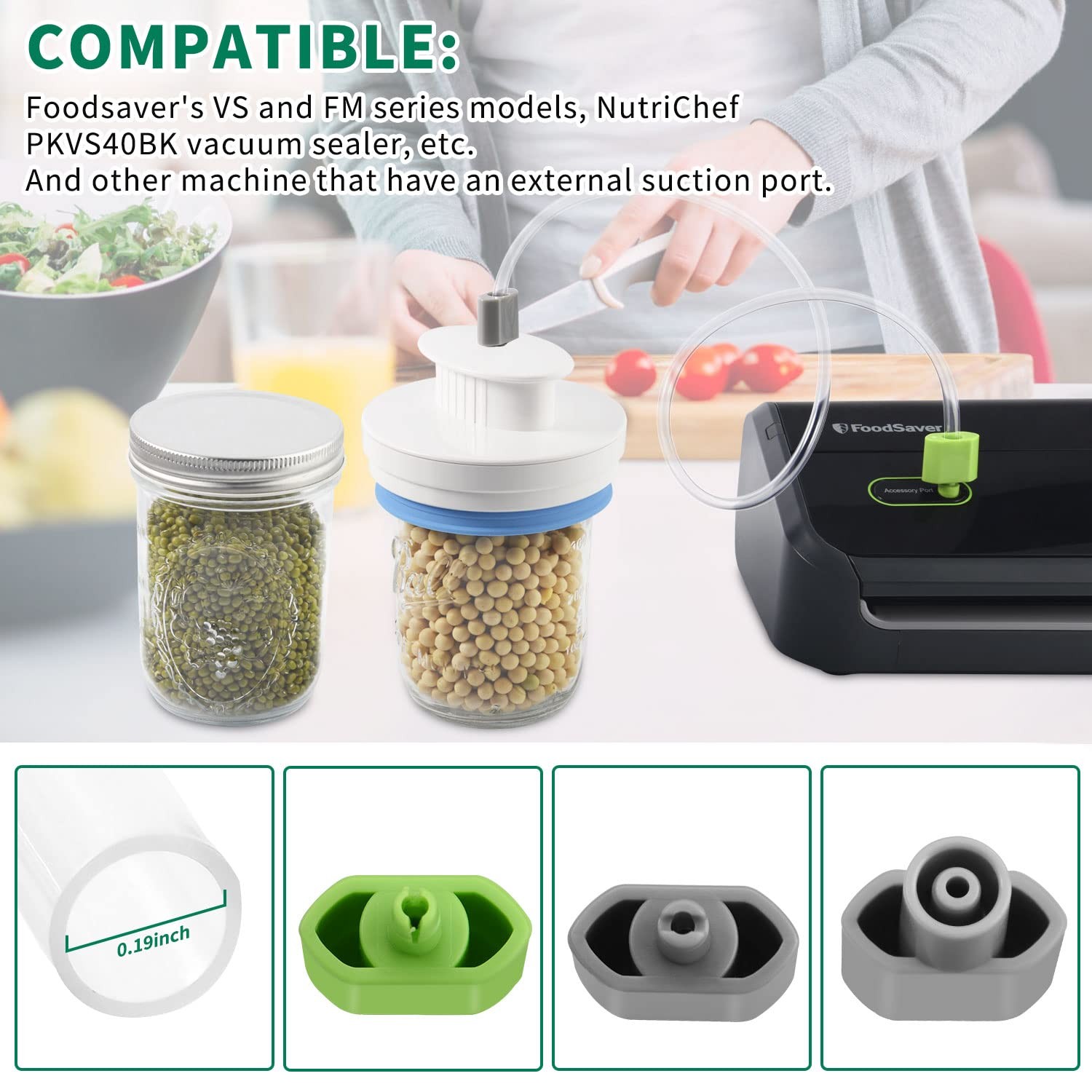 Mason Jar Sealer kit for FoodSaver Vacuum Sealer, Regular and Wide black