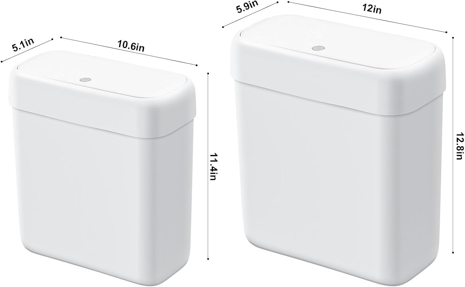 2 Pack Bathroom Trash Can with Lid, 3 Gal/12 L & 2.7 Gal/10L Garbage Can with