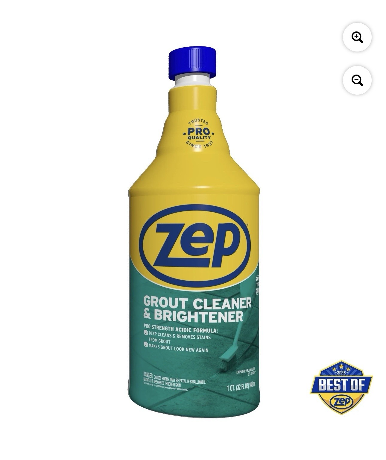 Zep Grout Cleaner and Brightener and Easy to Use Handheld Brush Case Of 2 32 oz