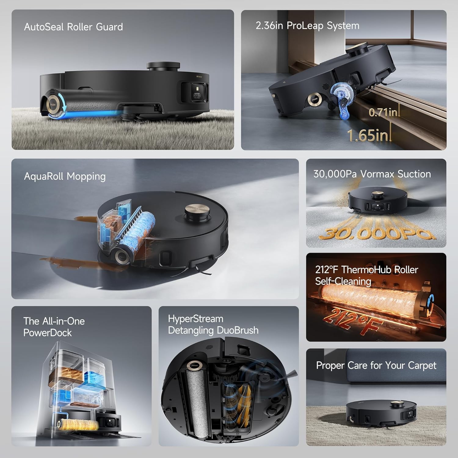 DREAME Aqua10 Roller Black Robot Vacuum 30,000Pa Suction｜Certified Refurbished