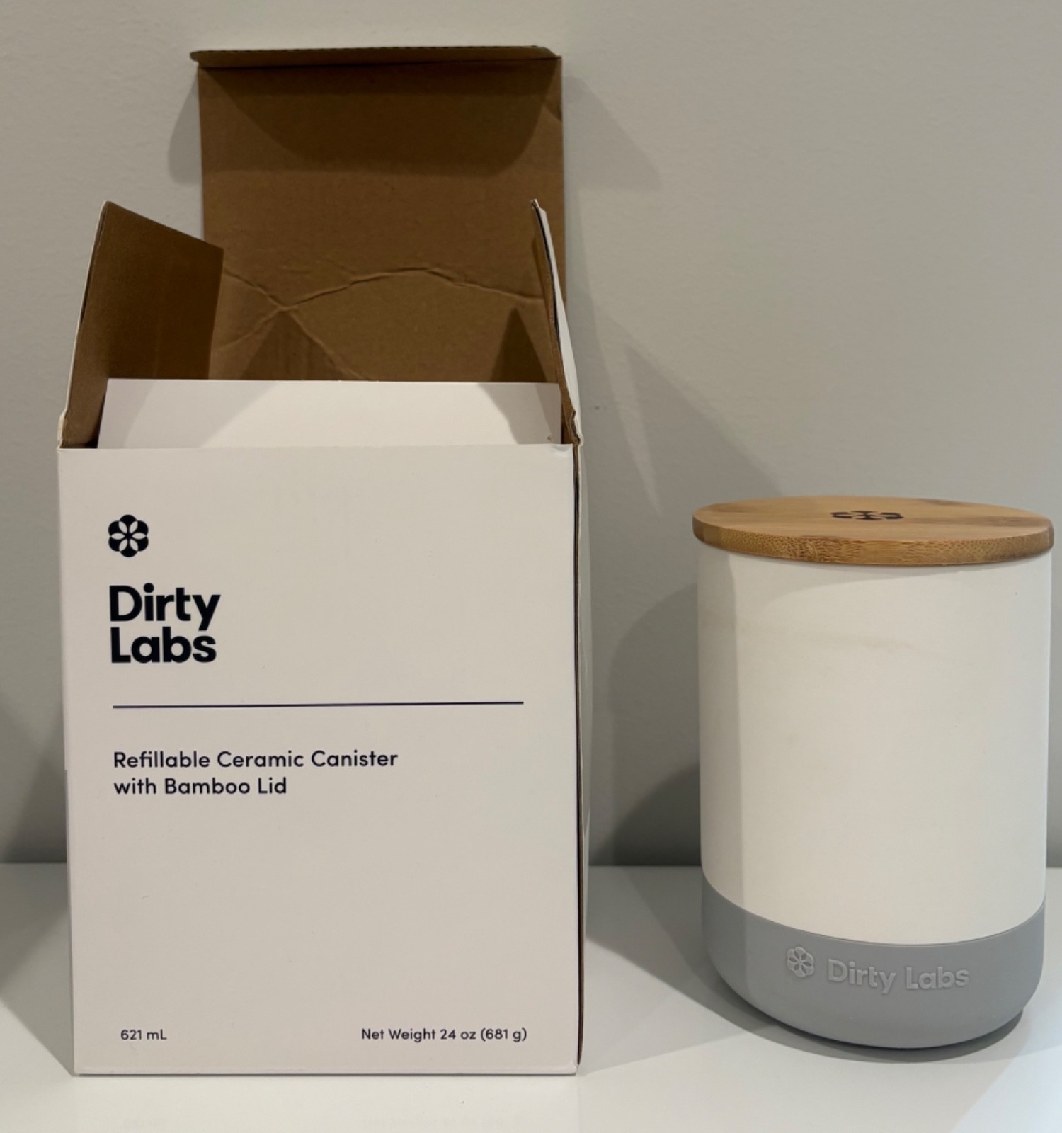 Dirty Labs Refillable Ceramic Canister with Wood | 621ml – New in Box