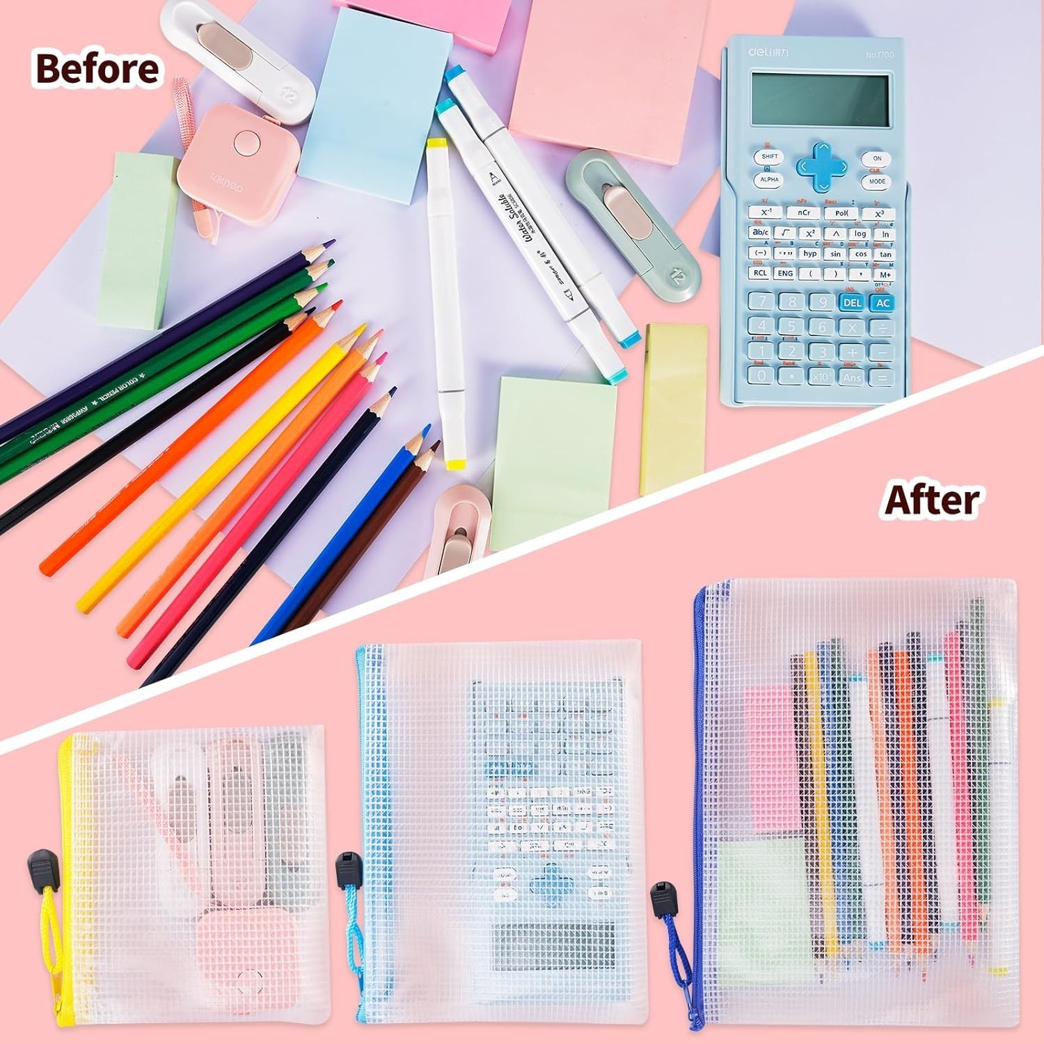 24pcs Mesh Zipper Pouch Bags – 8 Sizes Plastic Zipper Pouches for Organizatio…