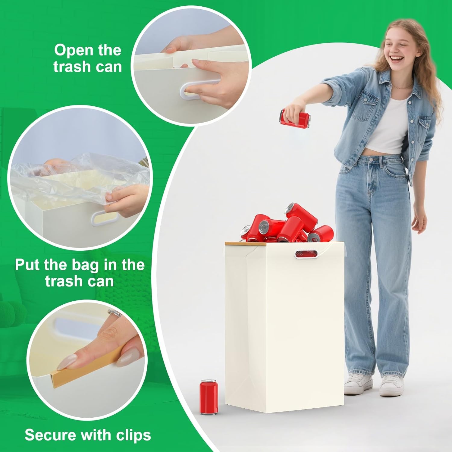 30 Gallon Disposable Trash Cans with Built-in Handles, 4 Pack Extra Large