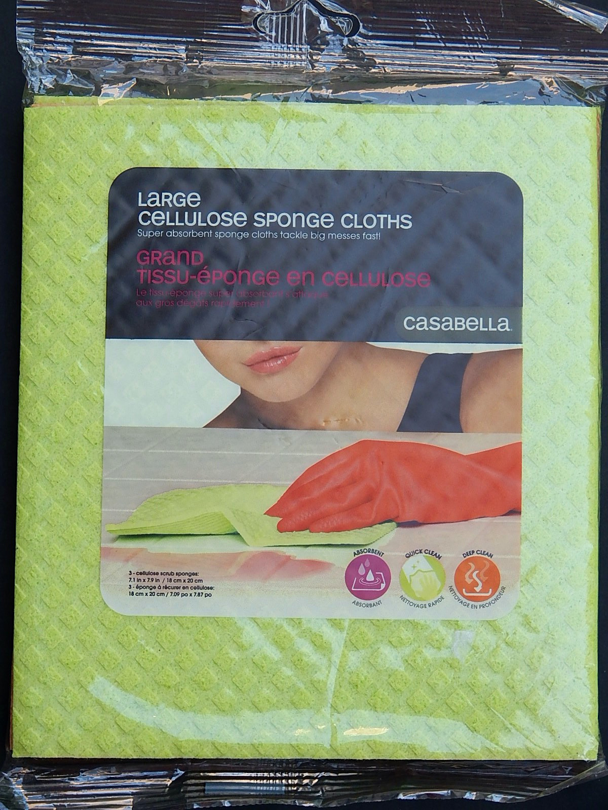 CASABELLA 3-PACK LARGE CELLULOSE SPONGE CLOTHS SUPER ABSORBENT NEW EASY