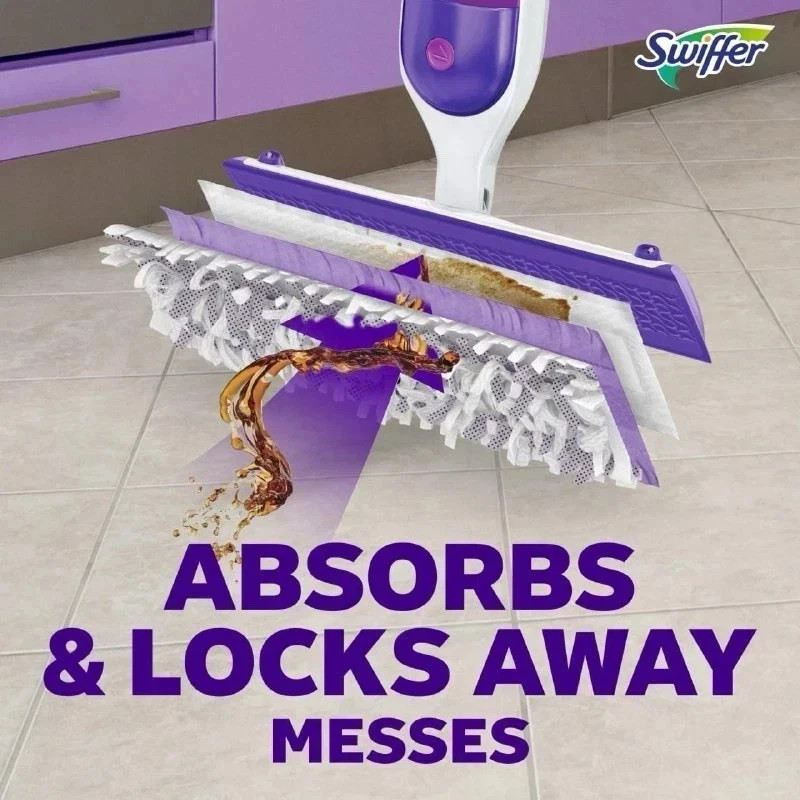 Swiffer Power Mop Kit with Refill, Unscented, 1 Handle + 1 solution & 2 Pads