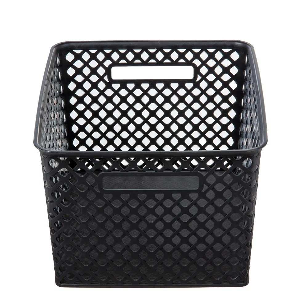 Large Black Decorative Plastic Storage Basket, 14.7 in x 12 in x 8.5 in