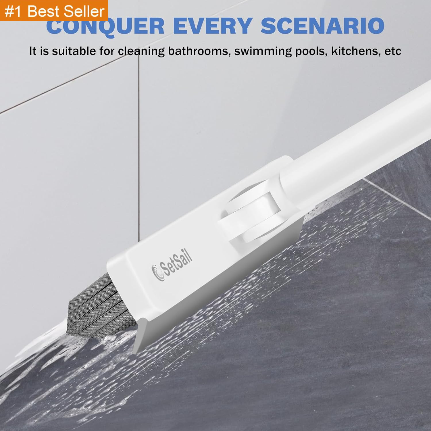 Grout Cleaner Brush with Long Handle, V-Shaped Floor Scrub Brush Swivel Grout Br