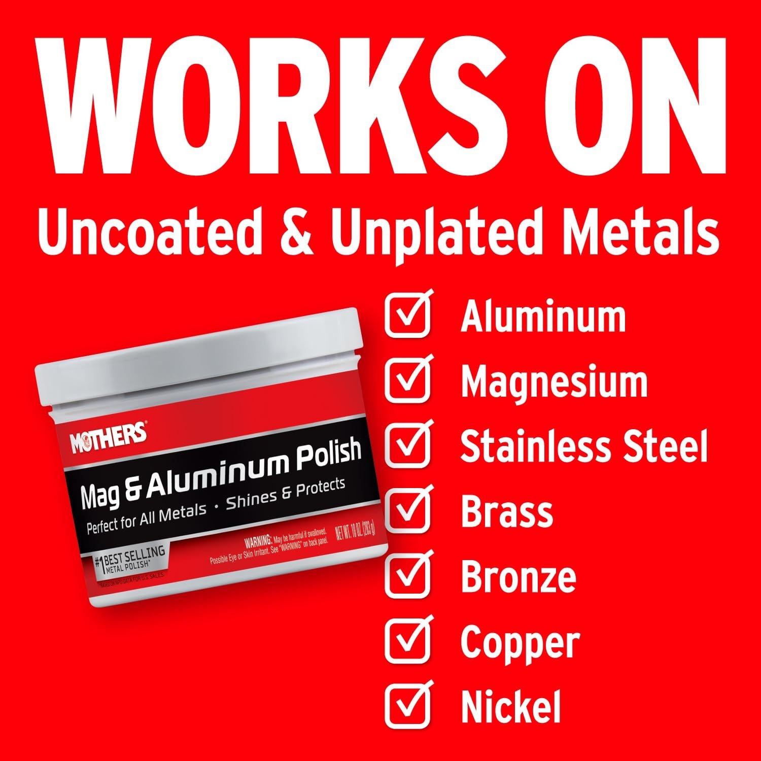 Mothers Mag & Aluminum Polish, 10 oz – Legendary Shine for Restoring Metal
