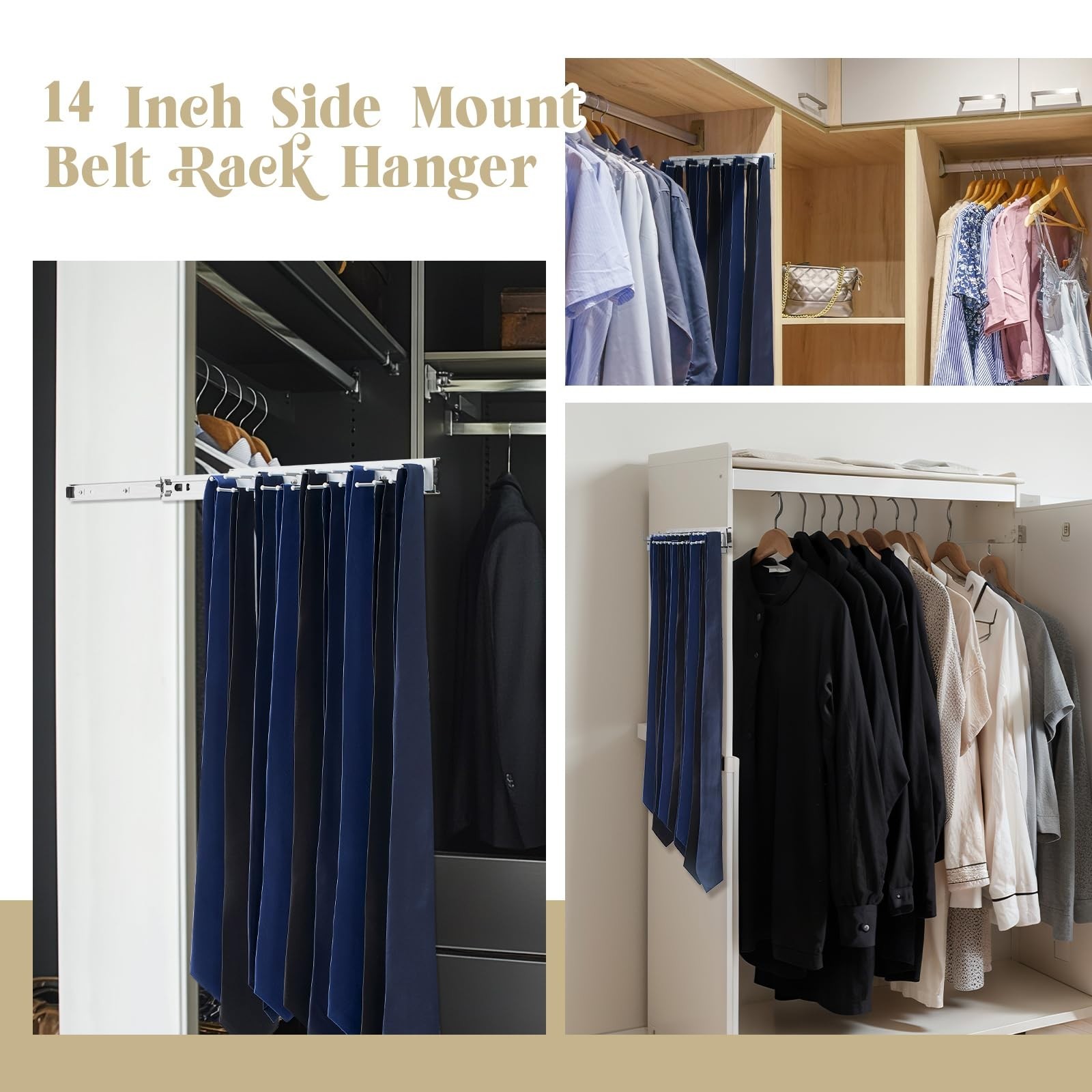 2 Pack 13.8” Sliding Tie Rack Hangers for Closet Storage – 25 Hooks Each, Easy