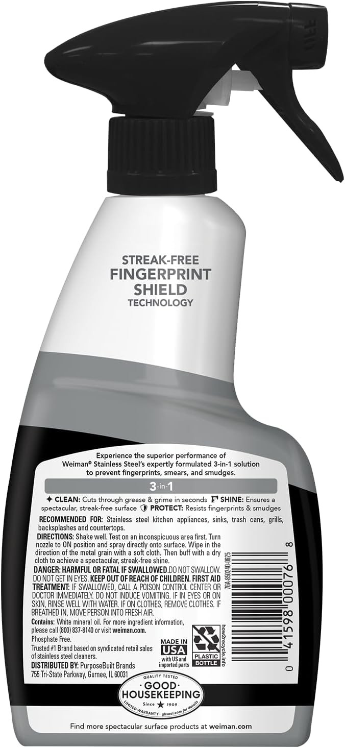 Stainless Steel Cleaner & Polish 2 Pack Anti Fingerprint Spray Cloth Water Spots