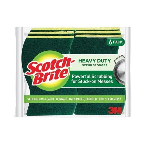 Scotch-Brite Heavy-Duty Scrub Sponge, 4.5 x 2.7, 0.6″ Thick Yellow/Green, 6/Pack