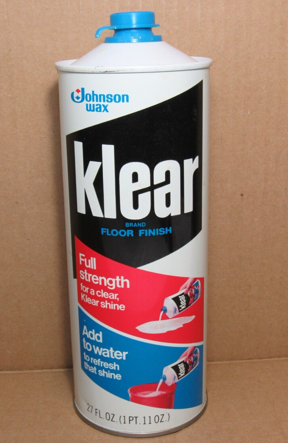 RARE Vtg Johnson Wax Klear Floor Finish Polish Shine 27 Oz 1960s Can ~ 50% Full