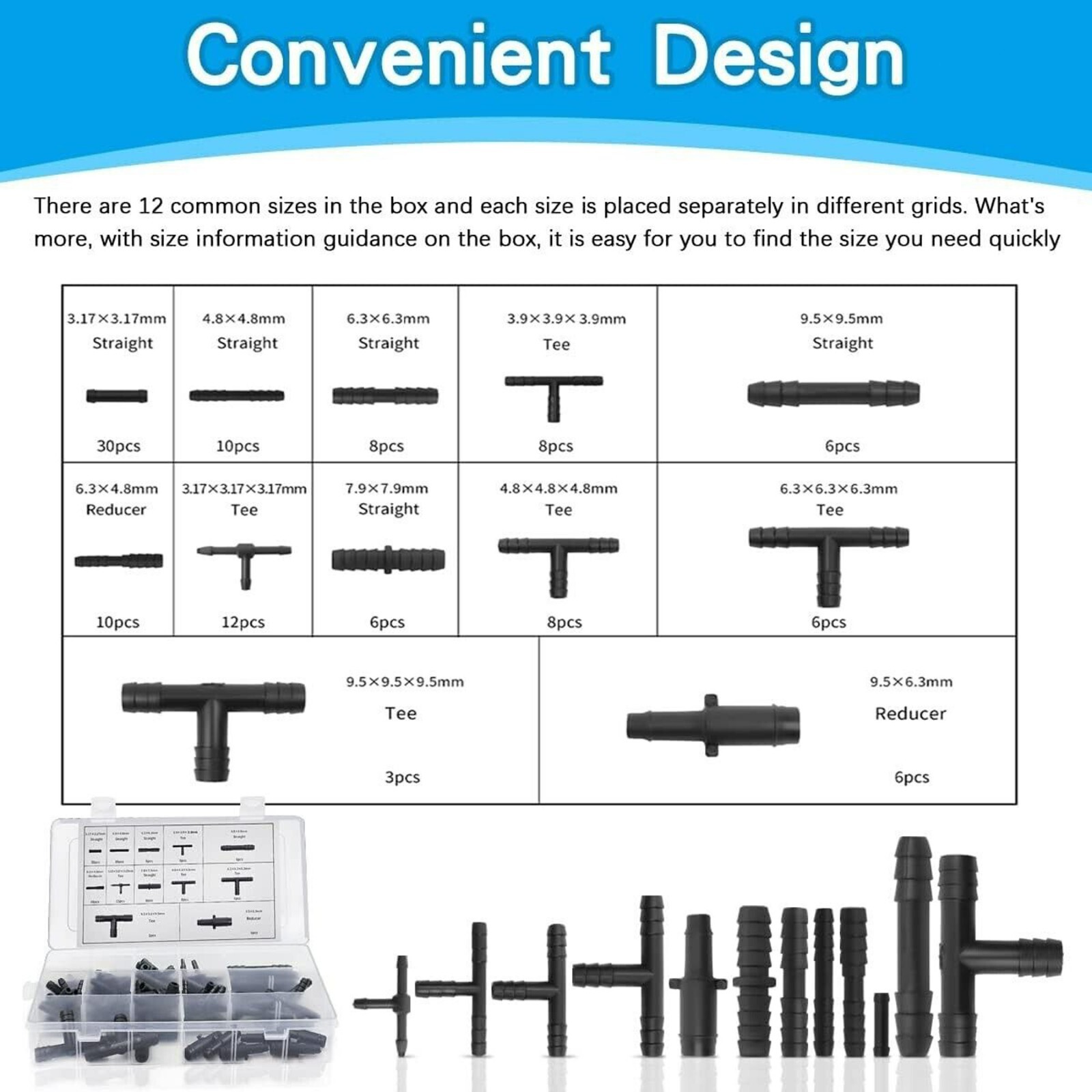 113Pcs 12 Sizes Barbed Type Automotive Vacuum Connector Assortment Kits US STOCK