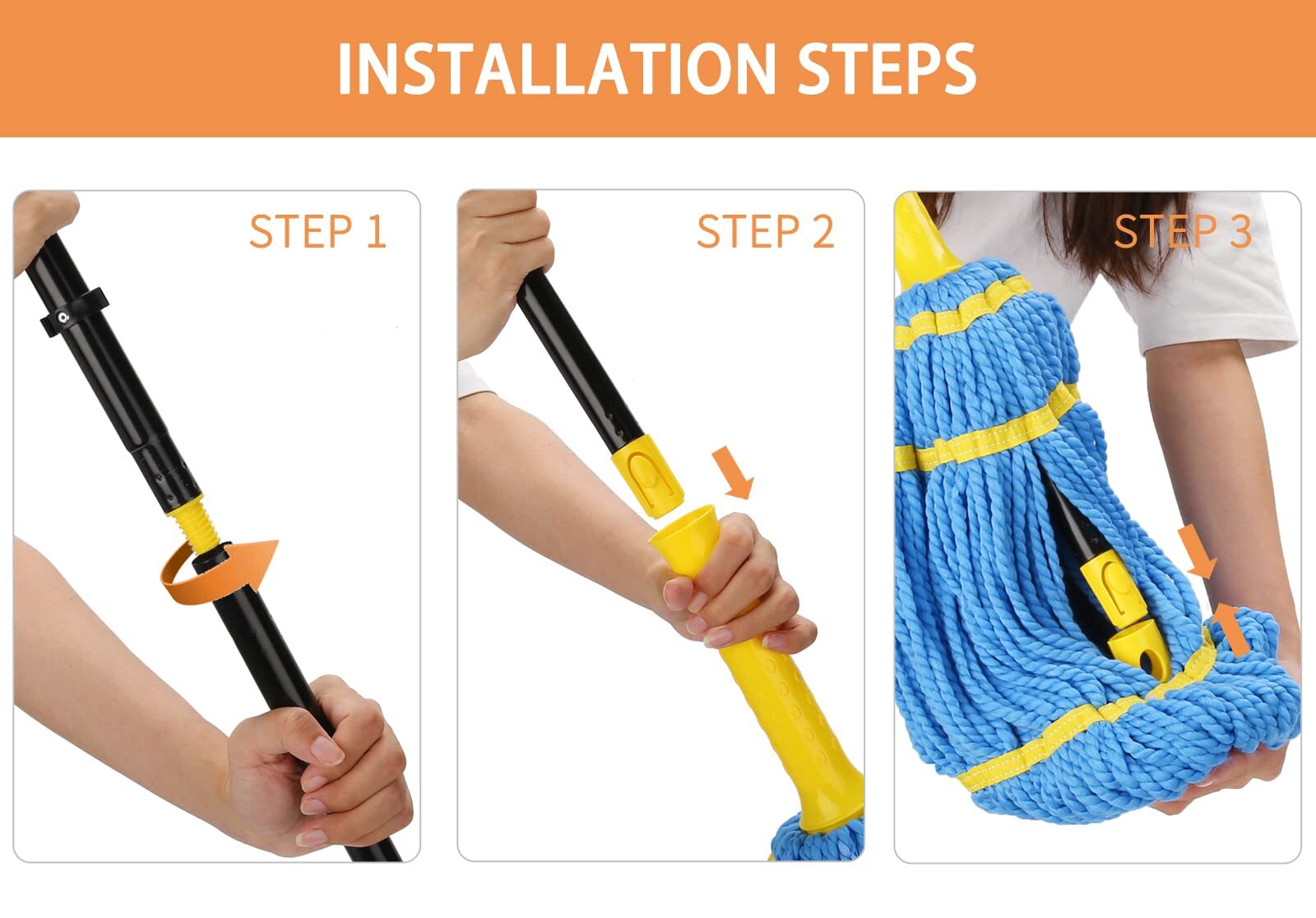 Self-Wringing Microfiber Twist Mop 57in Handle for Hardwood Household Cleaning