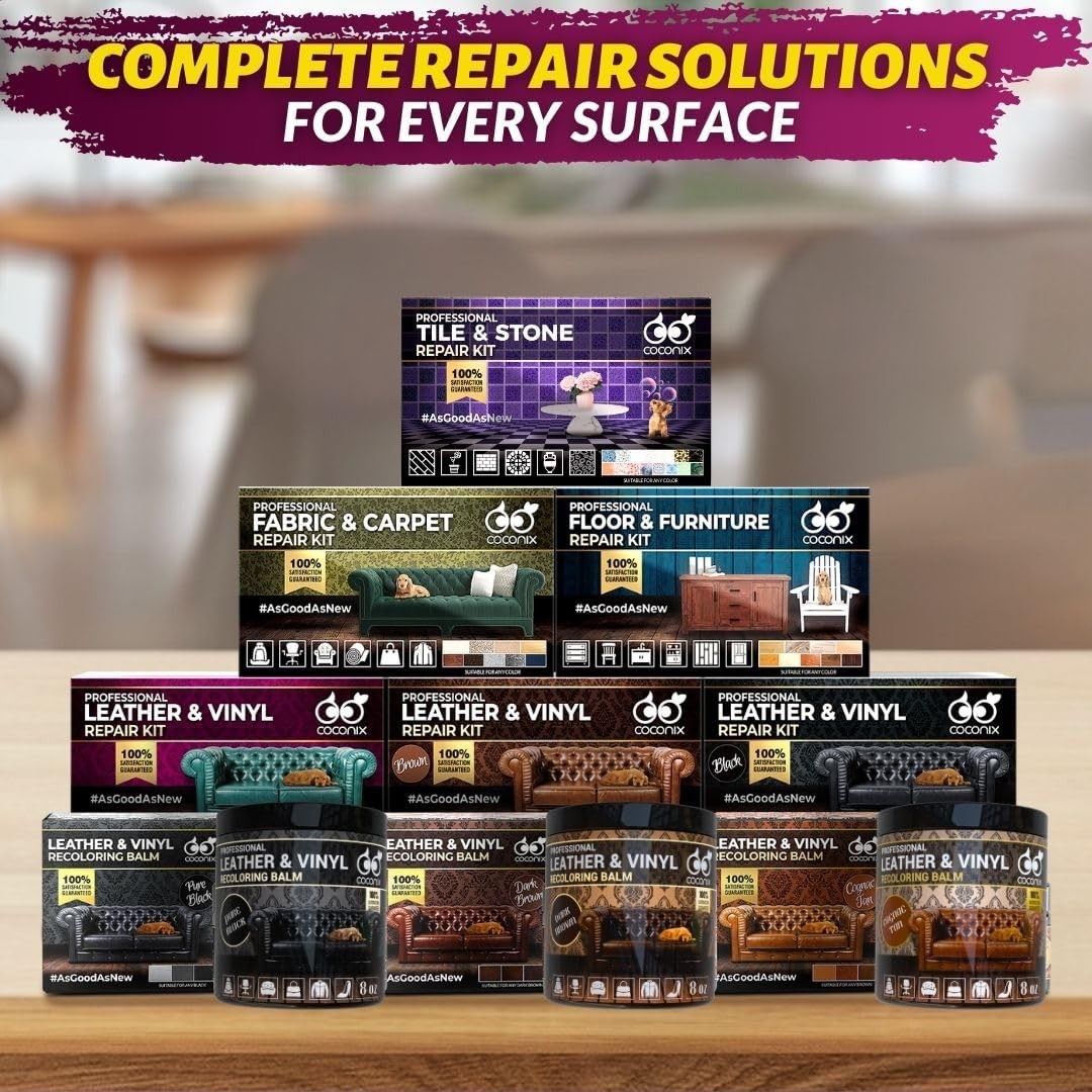 Leather & Vinyl Repair Kit, Fix Tears, Holes, Scratches and Peeling on Leather..