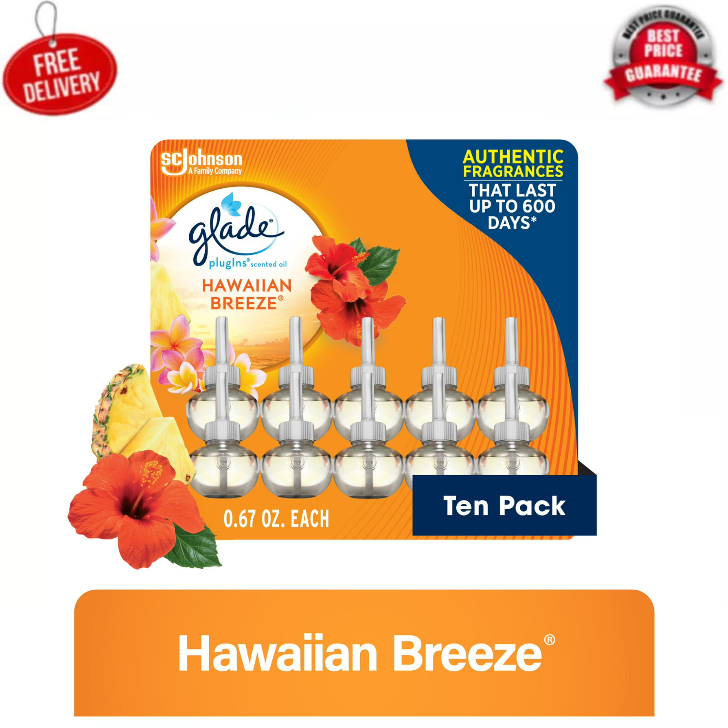 Glade PlugIns Scented Oil Refills Hawaiian Breeze 10 Ct 0.67 oz Each