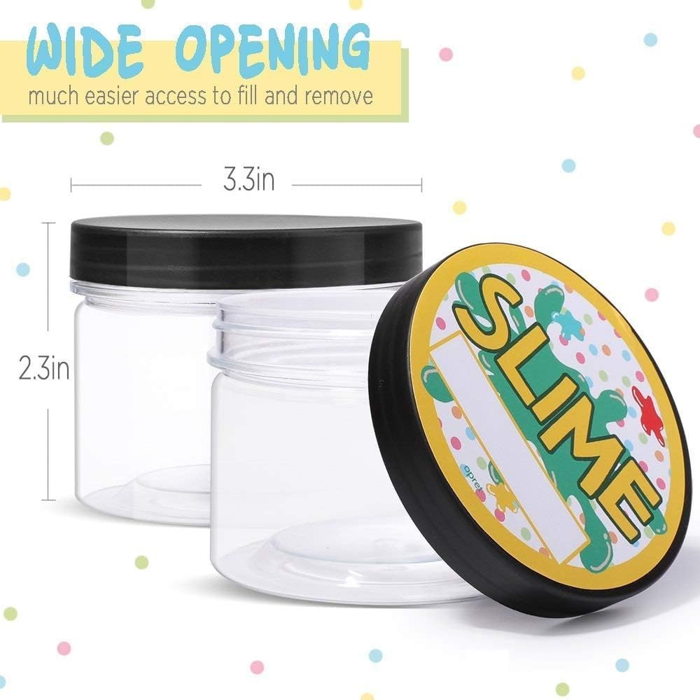 12 Pack 10oz Empty Slime Containers, Large Plastic Slime Jars with Lids and L…