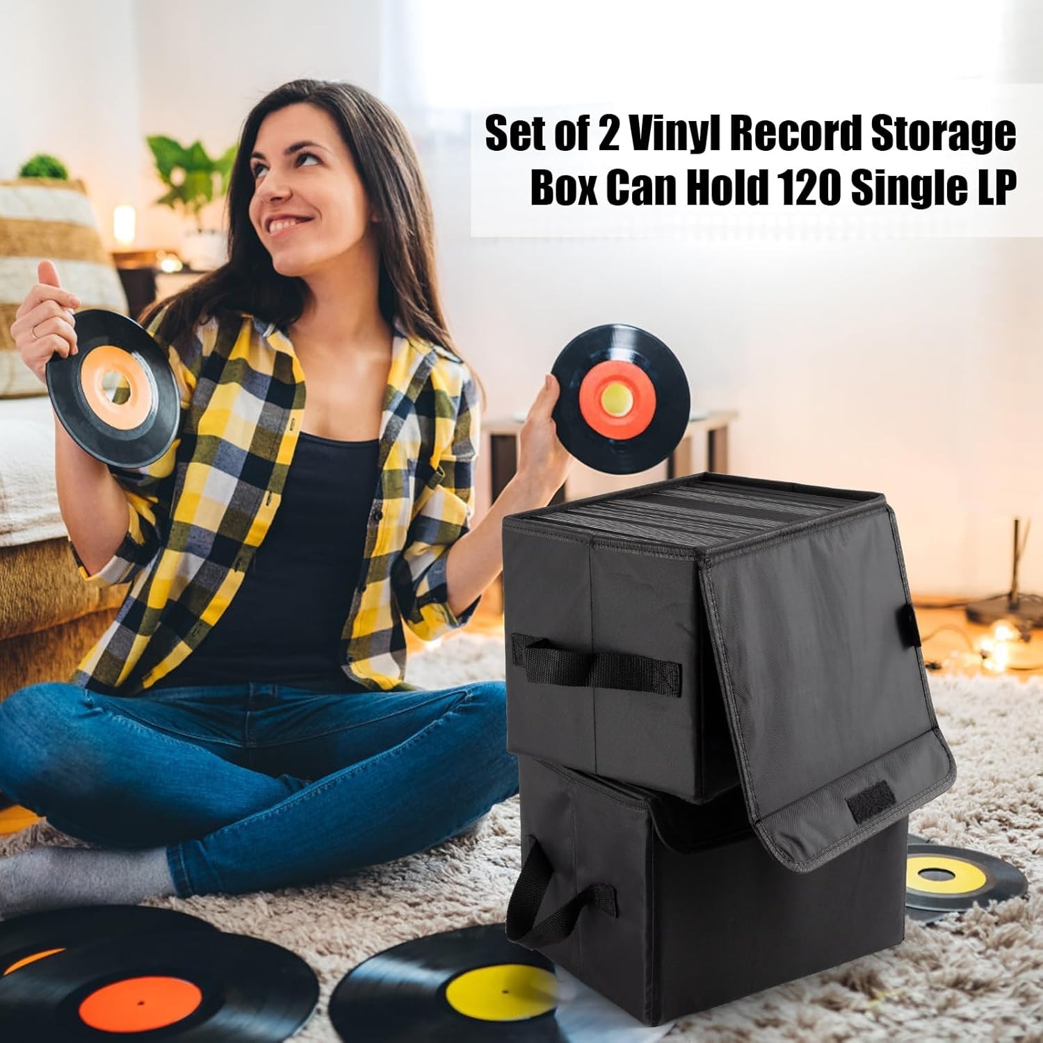 7-Inch Vinyl Record Organizer – Durable Nylon Storage Box with Protective Lid