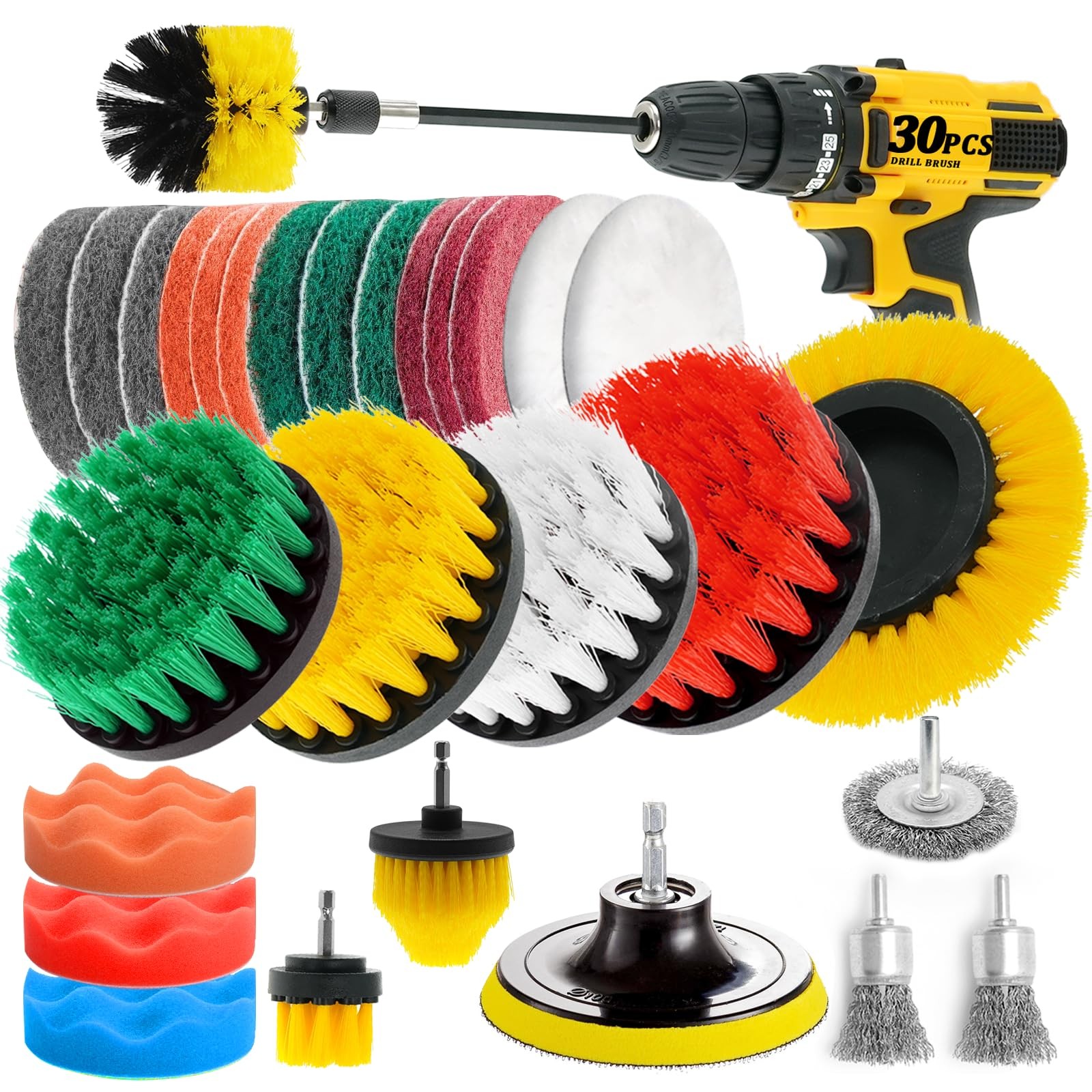 30PCS Drill Brush Attachment Set Power Scrubber Kit for Bathroom Car Floor