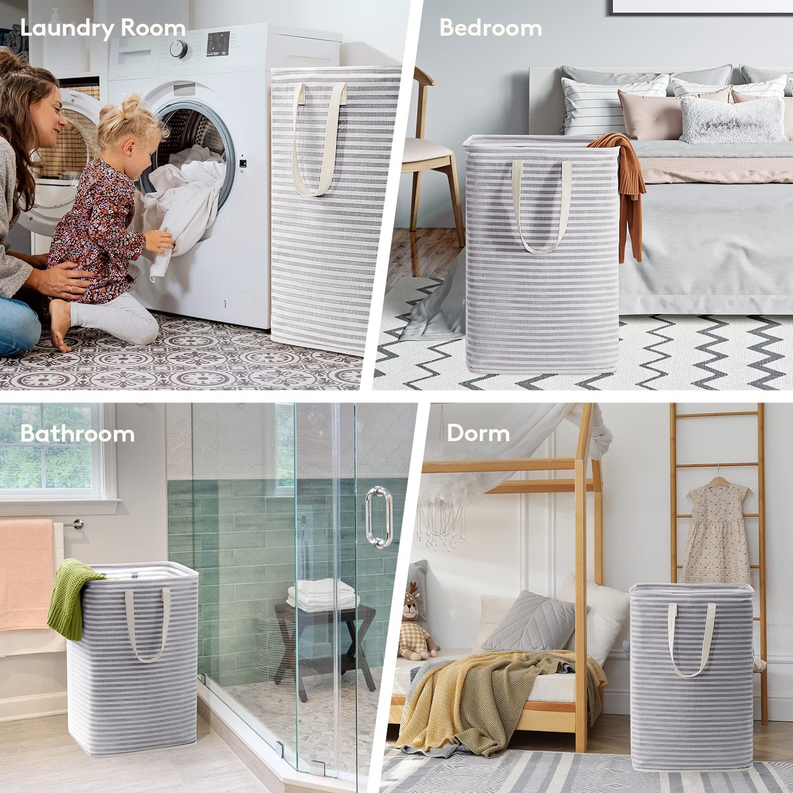 2 Pack Laundry Basket 80l Each, Collapsible Clothes Hamper With Reinforced