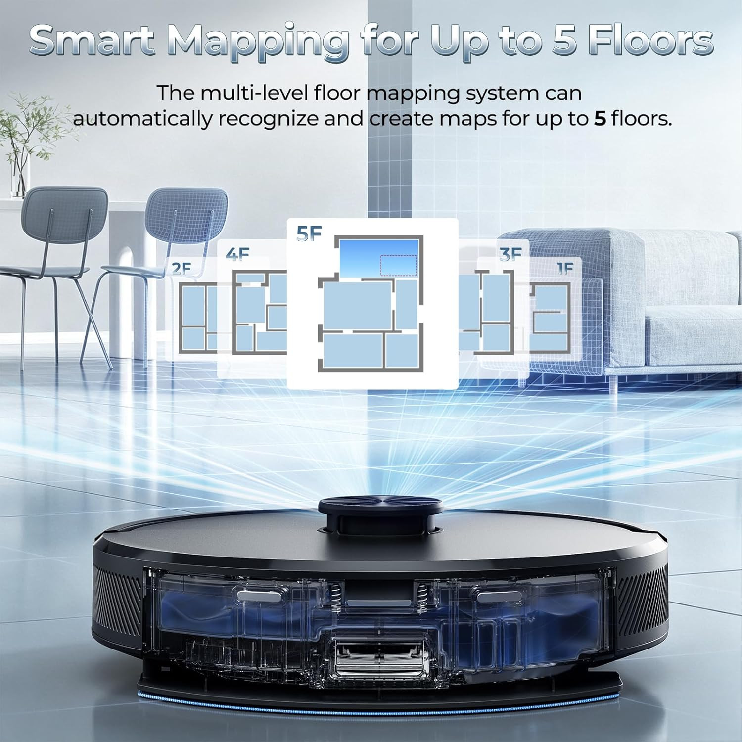 Kilgone Robot Vacuum and Mop Combo with Self Emptying Station, 6000Pa Suction An