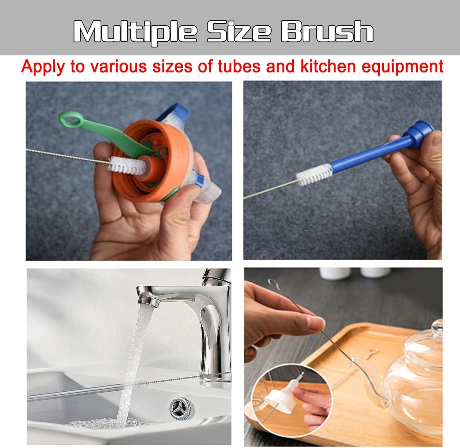 Nylon Straw Brush Cleaner Bottle Tube Pipe Small Long Cleaning 10Pcs Set USA