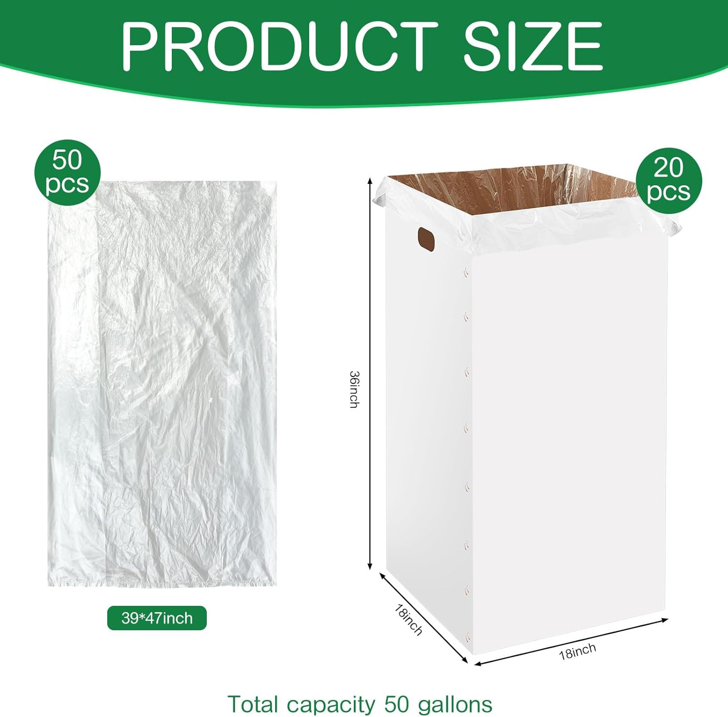 20 Pcs 50 Gallon Disposable and Reusable Corrugated Cardboard Trash Cans for Eve