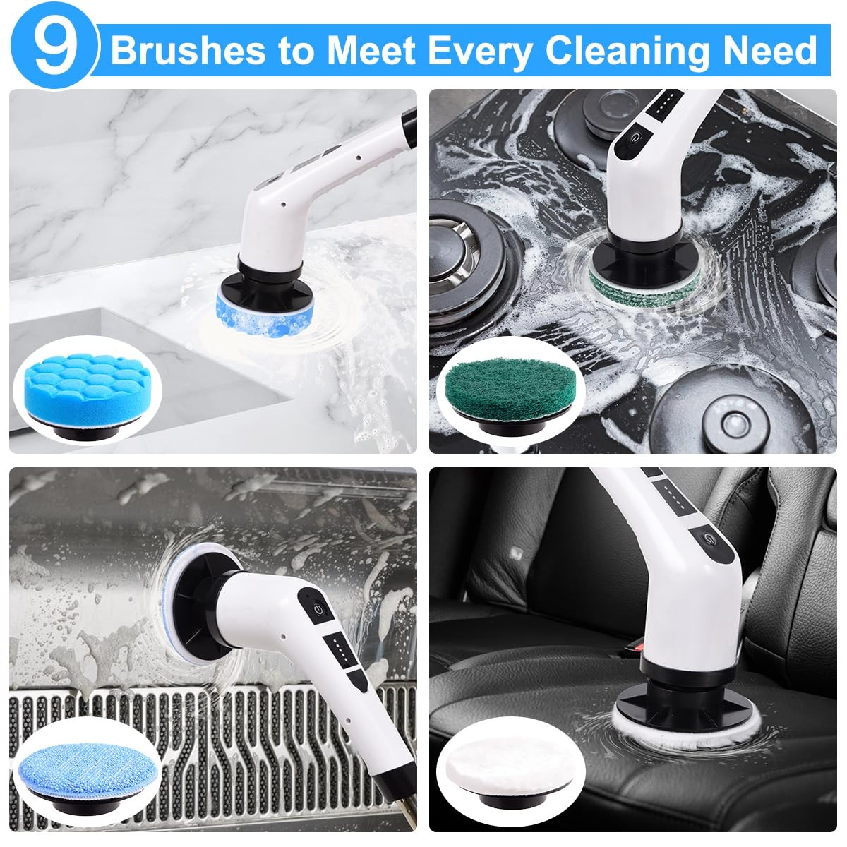WDFAACK Electric Spin Scrubber,Cordless Scrubber for Cleaning with White