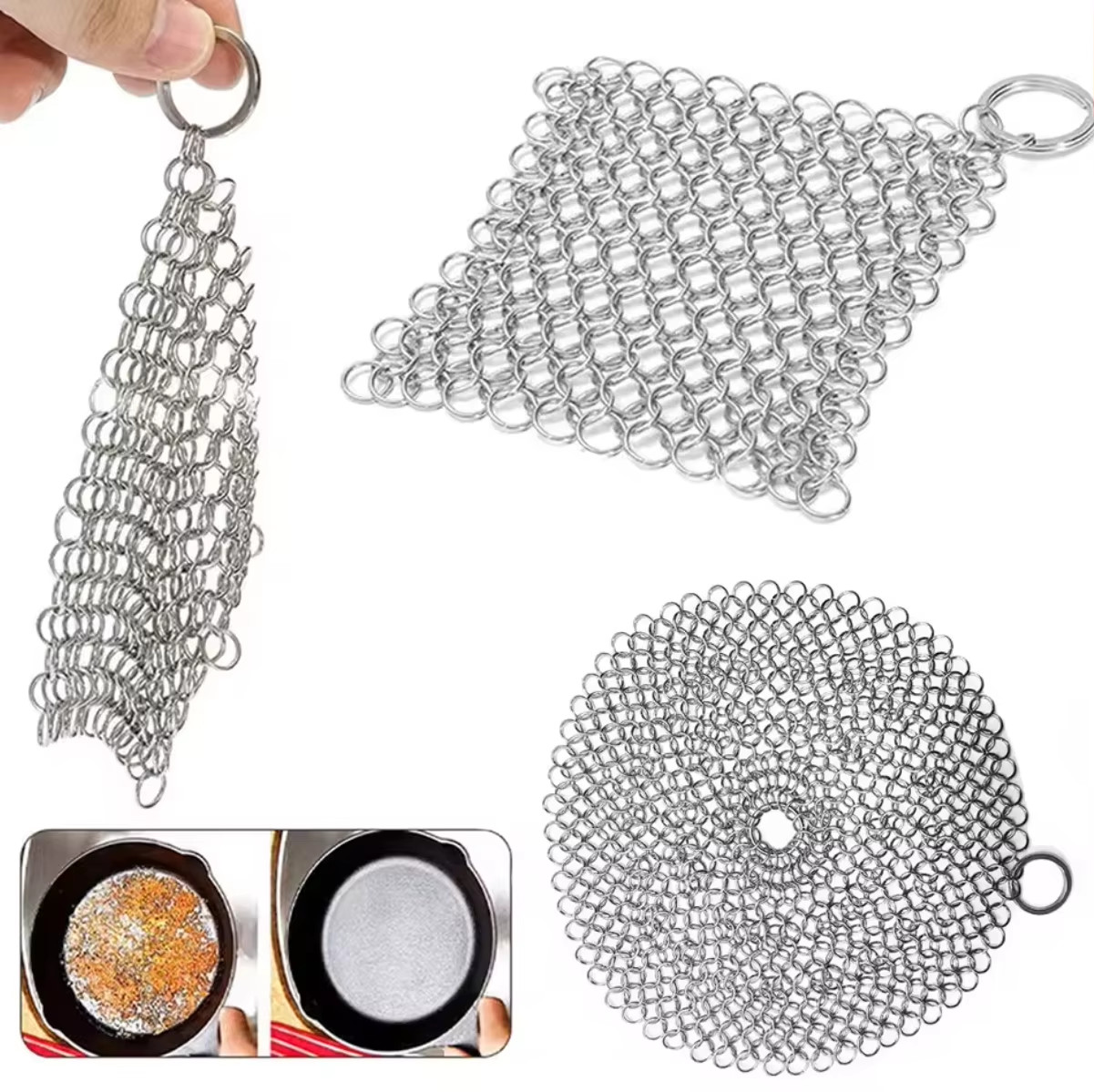 3 Size Kitchen Cleaning Stainless Steel Cleaner Scrubber Reusable Washing Net Ru