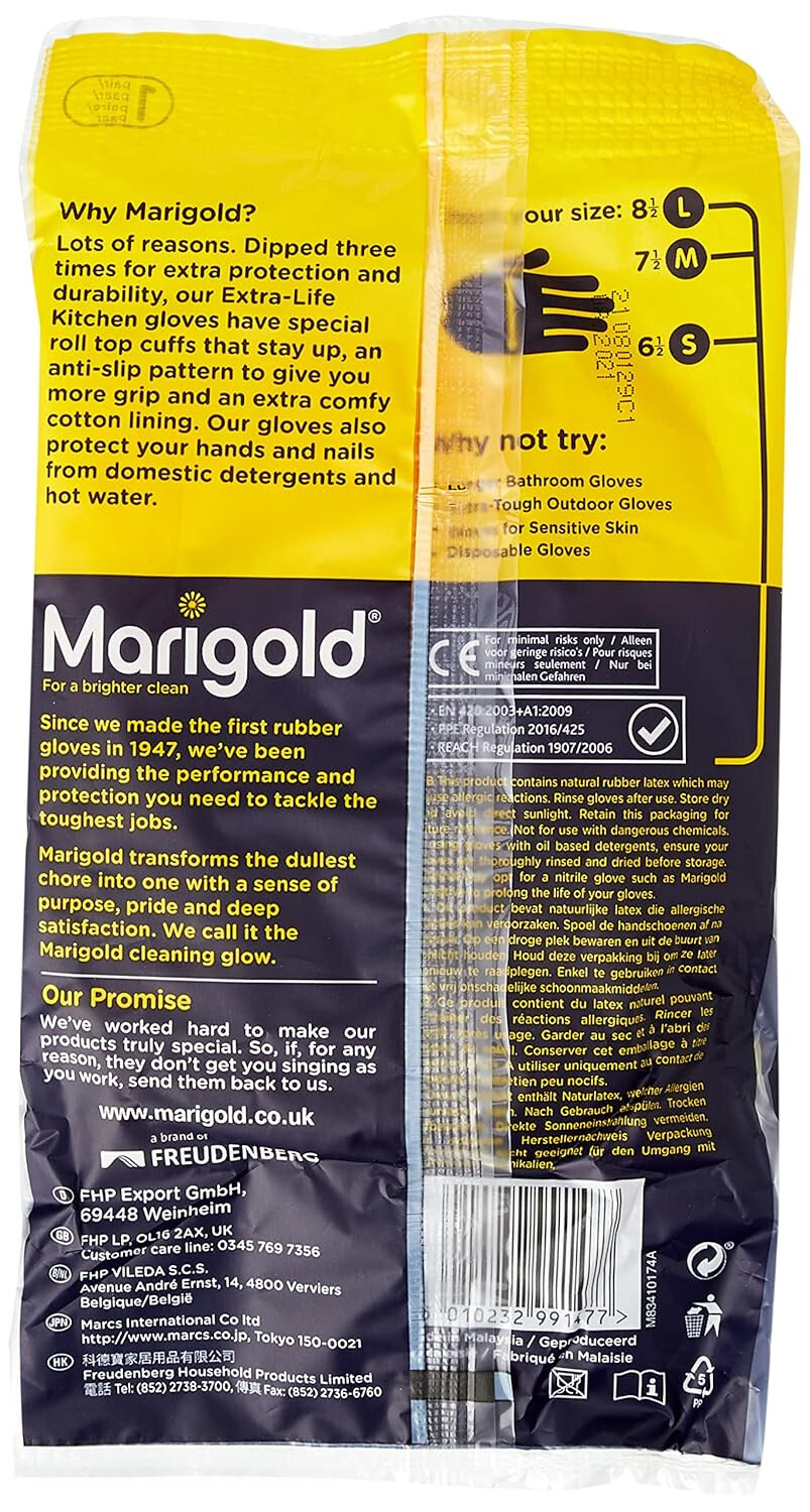 Marigold Extra Life Kitchen Rubber Gloves – Medium – Pack of 6 Pairs