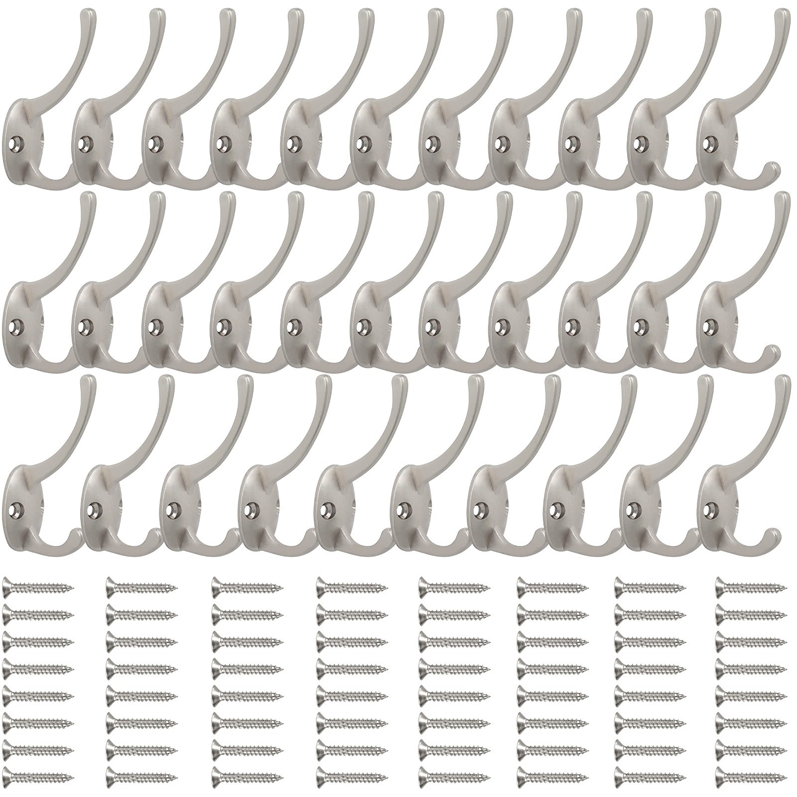 32 Pack Wall Mounted Double Coat Hooks – Retro Utility Hooks for Coats, Bags, To