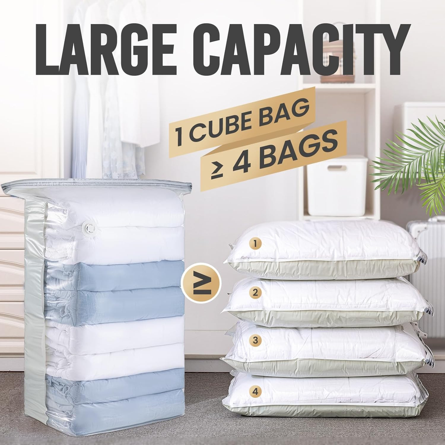 Vacuum Storage Bags 4 Pack, Jumbo Cube (31X40X15 Inch), Extra Large Vacuum Seal