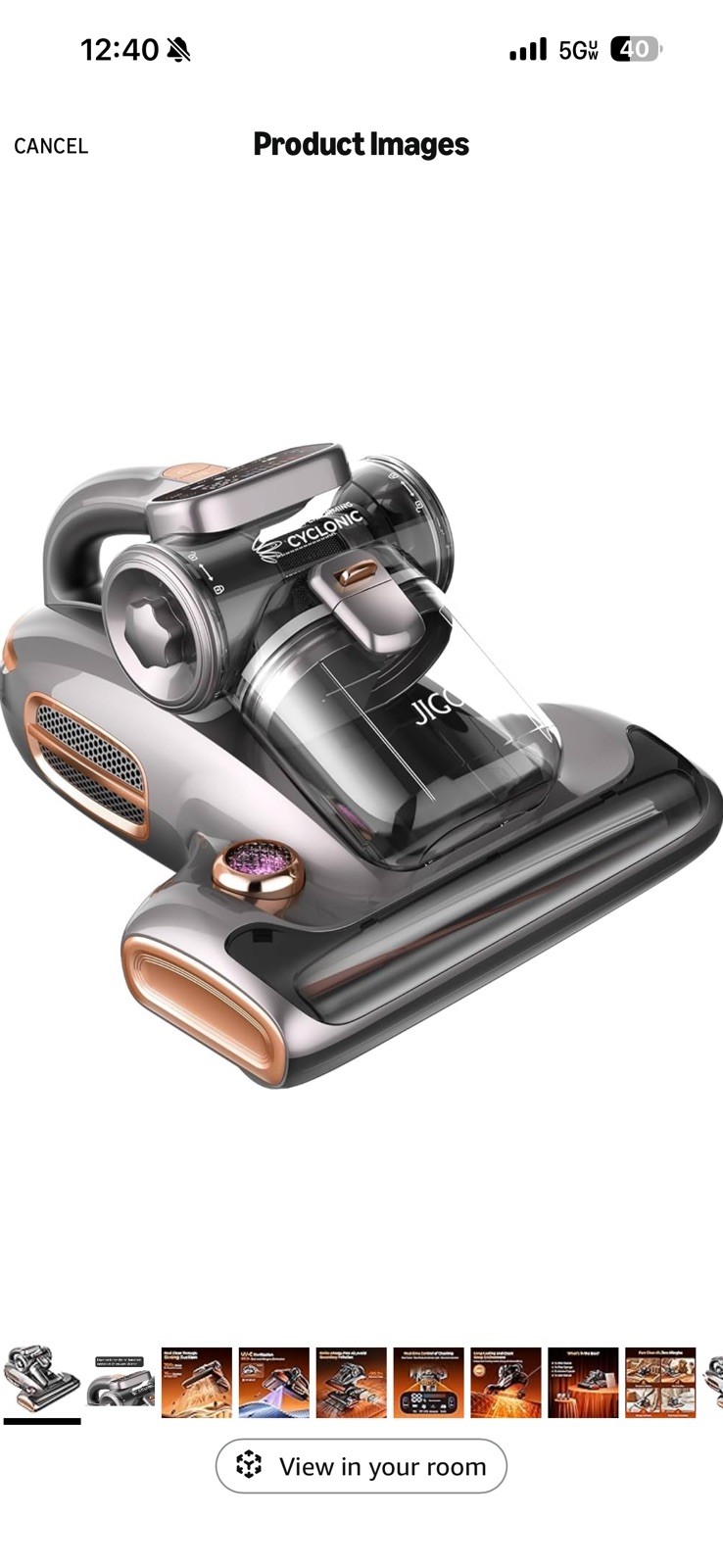JIGOO T600 Bed Vacuum Cleaner with UV-C Light, 15Kpa Suction 700W Gray