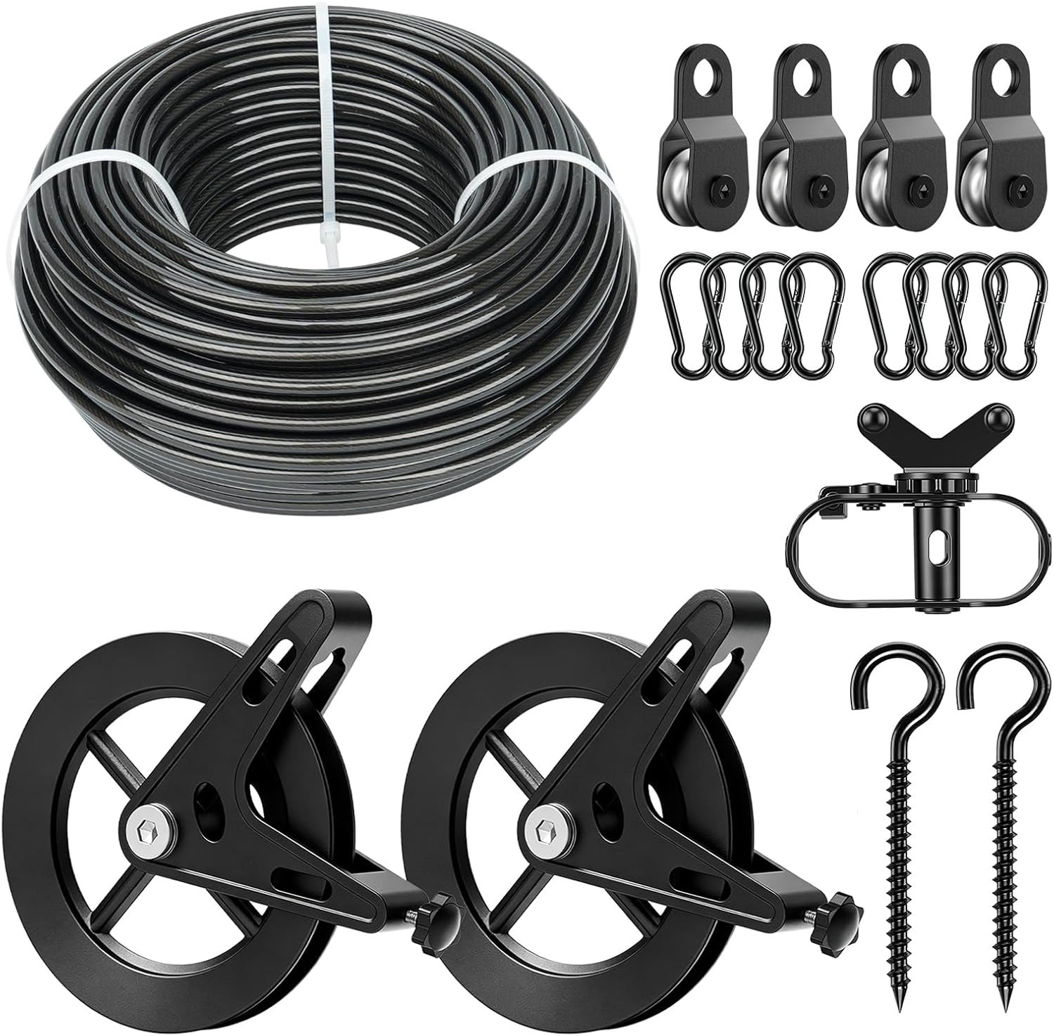 150ft Black Clothesline Pulley Kit with Aluminum Brake Pulleys | 3/16″ Black Coa