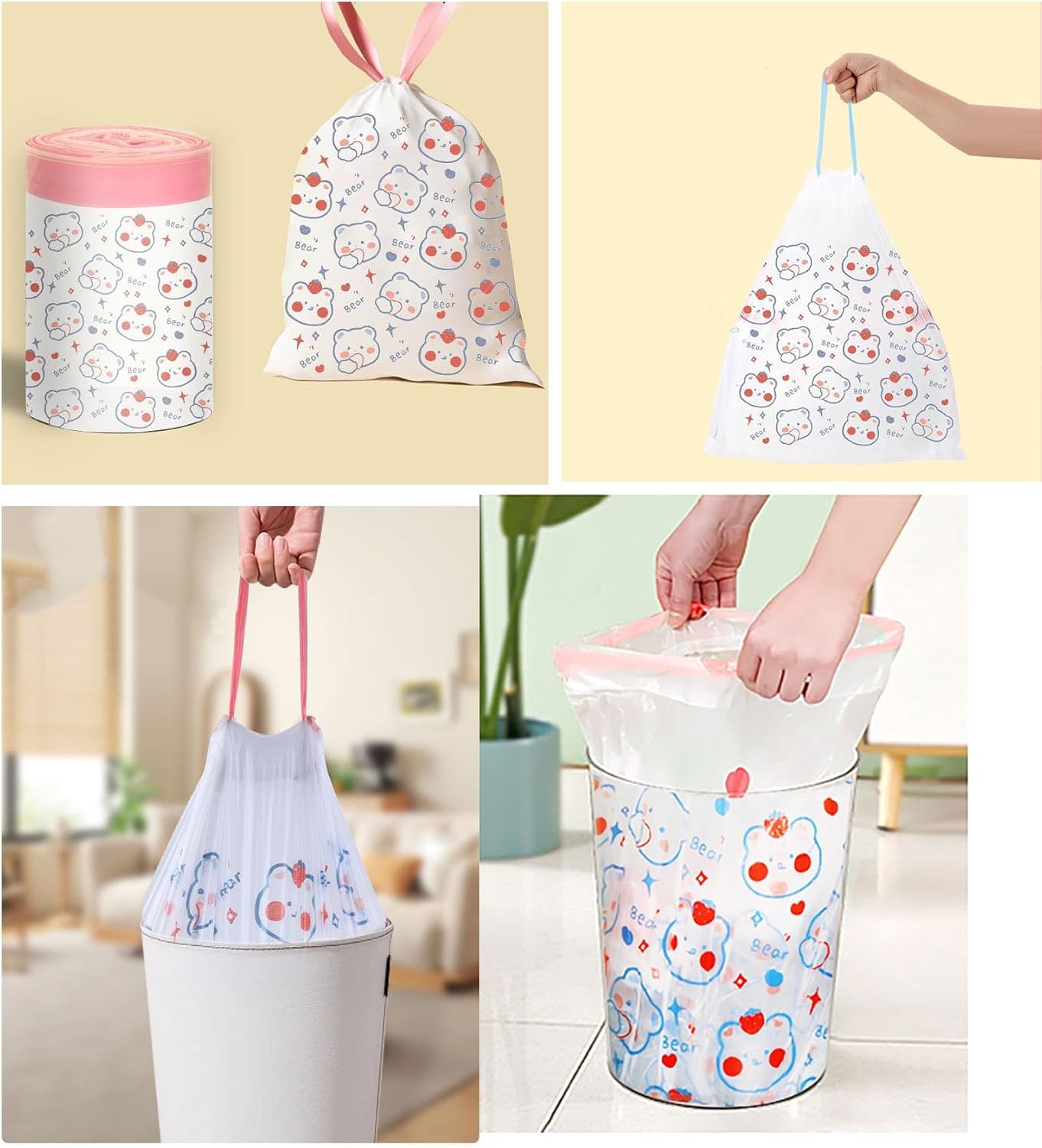 4 Gallon Trash Bags 75 Count- Drawstring small trash Bags 1.1mil Thick for