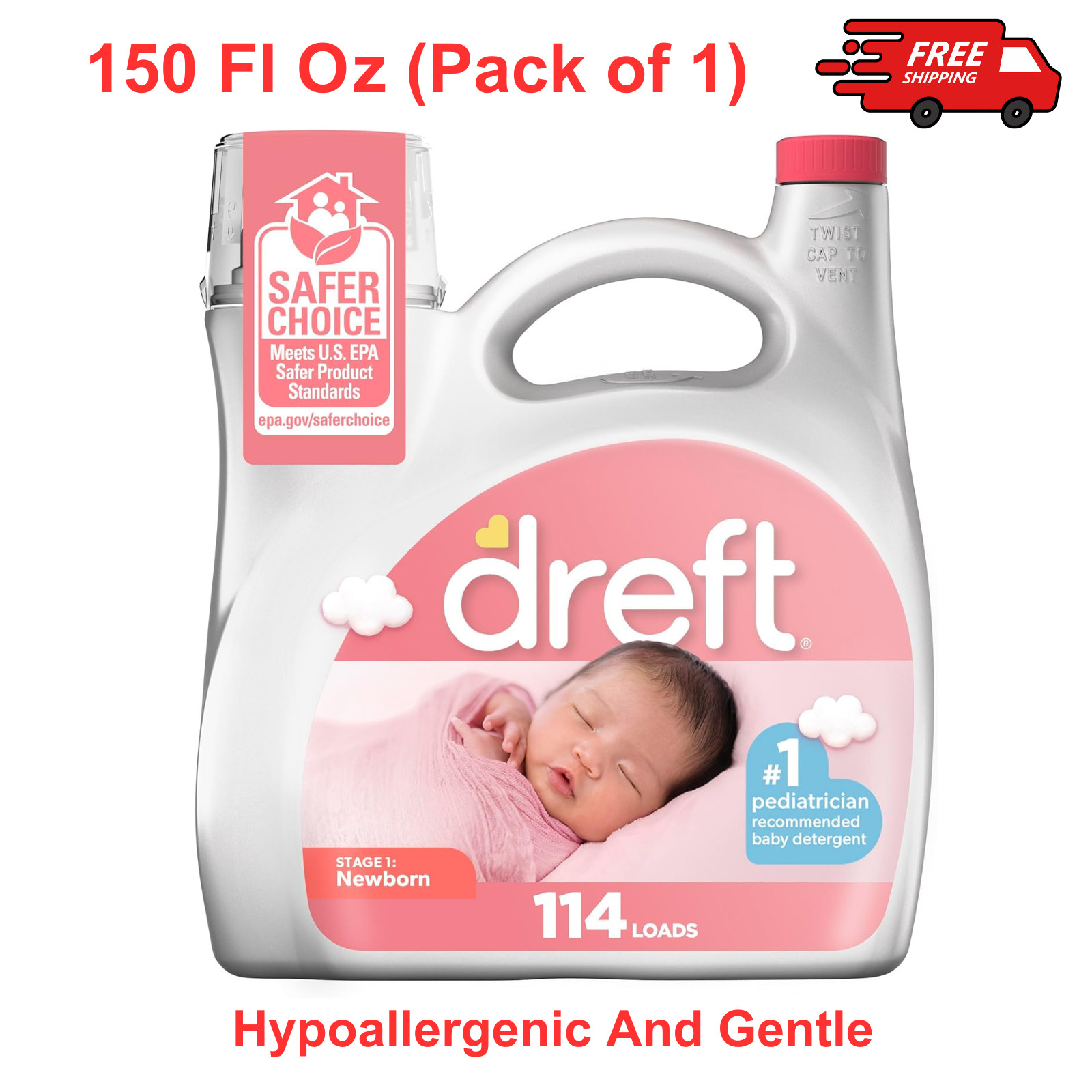 Stage 1: Newborn Baby Laundry Detergent Liquid, Hypoallergenic, HE 114 Loads
