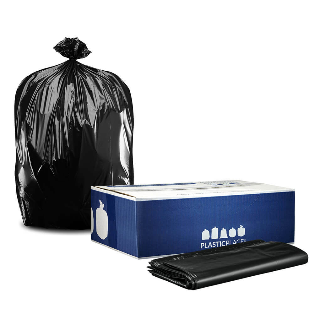 Plasticplace 40-45 Gallon Trash Bags – Black, Case of 100 Garbage Bags