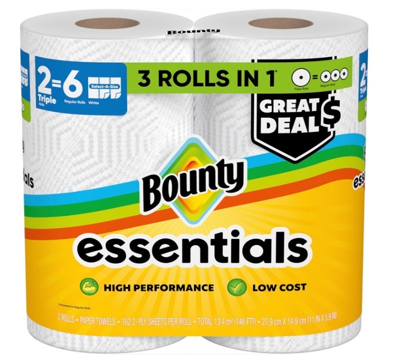 Bounty Essentials Select-A-Size Paper Towels White 2 Triple Rolls 6 Regular Roll