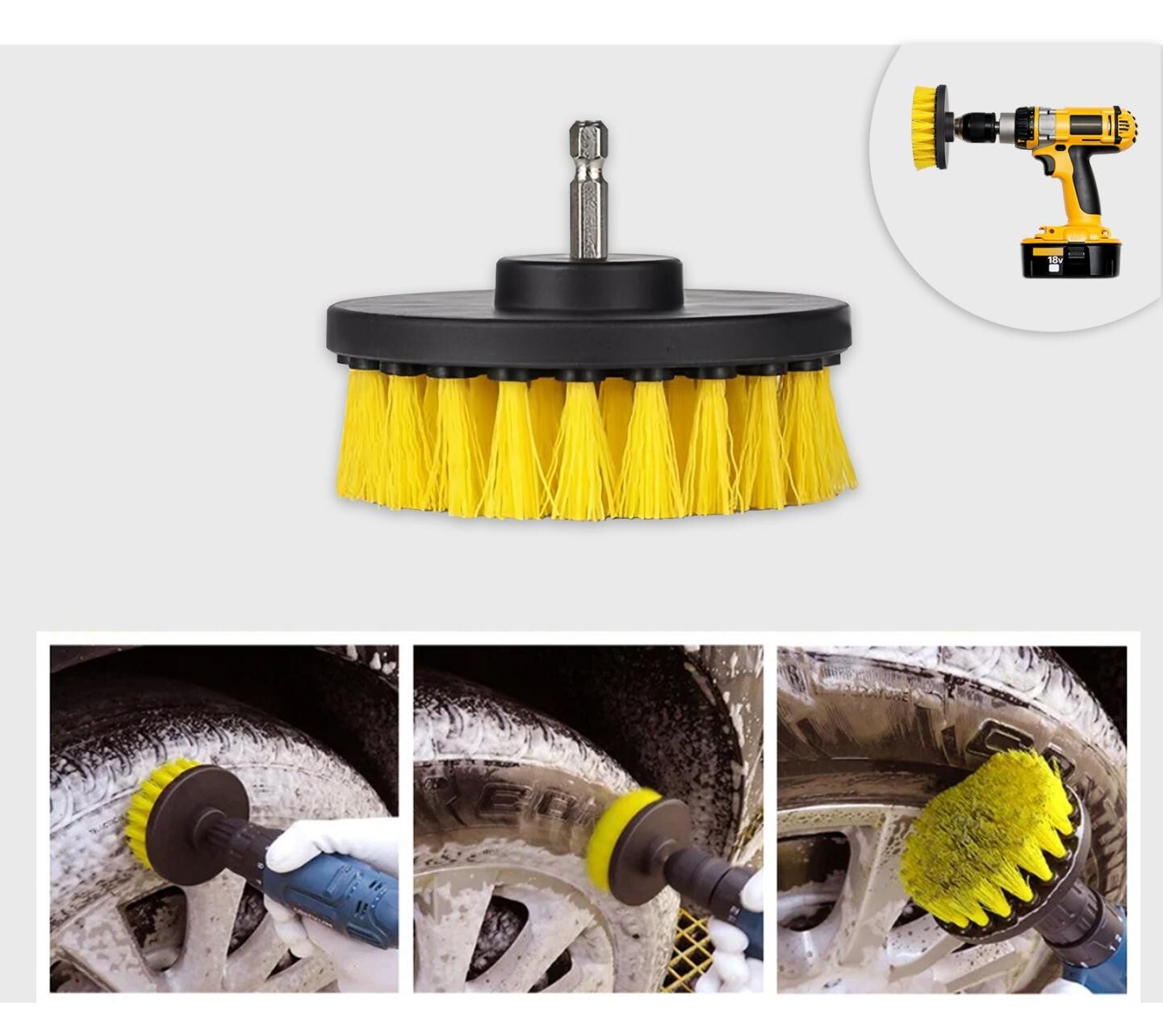 3 PCS Drill Brush Set Power Scrubber Attachments Car Carpet Tile Grout Cleaning