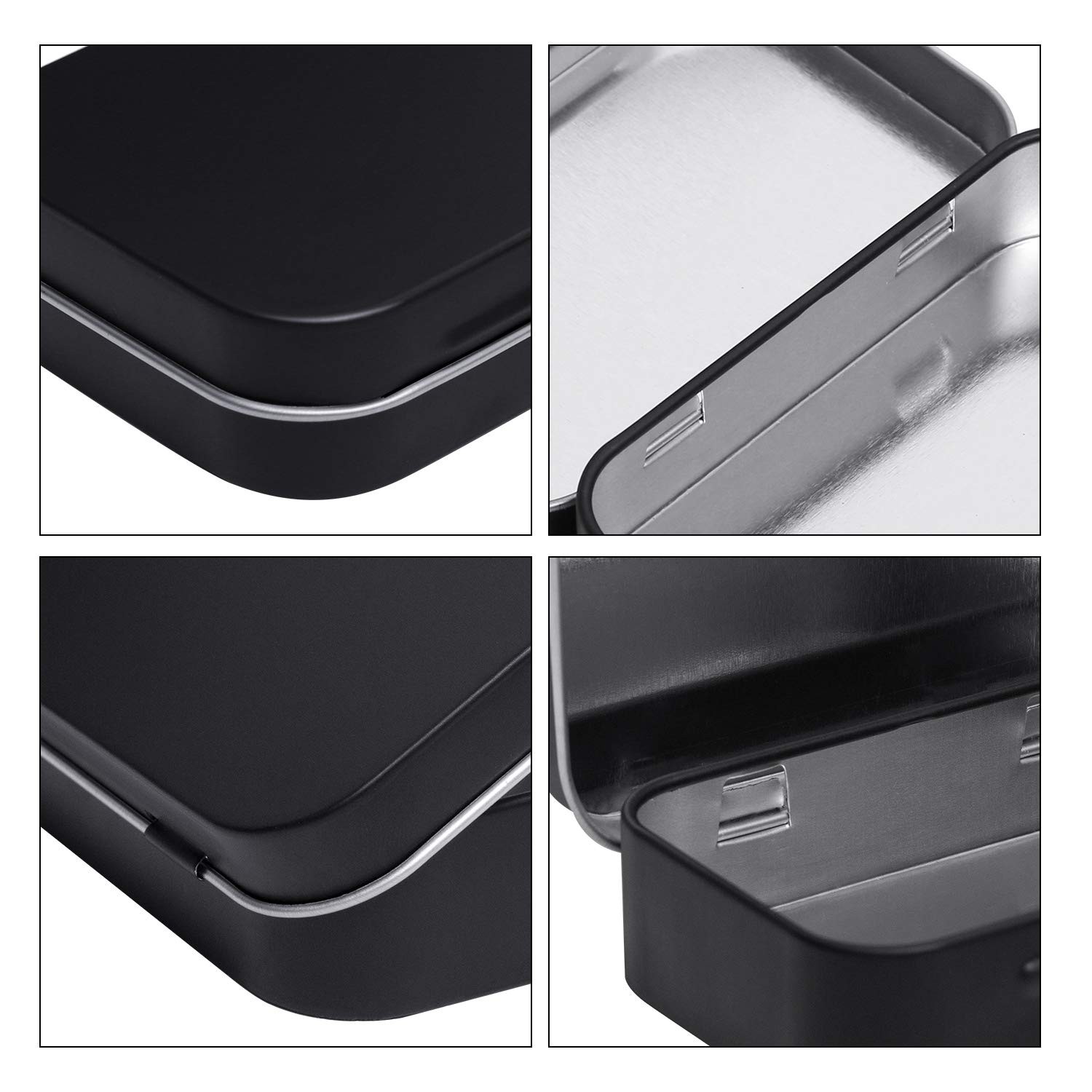 Metal Rectangular Hinged Tins Pack of 40 Matte Black Mini Portable Box Conta…