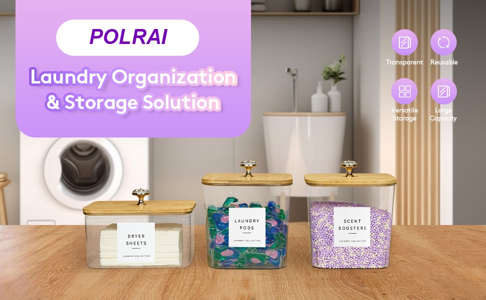 3 Pack Laundry Pod Containers and Dryer Sheet Holder, Laundry Room Organization