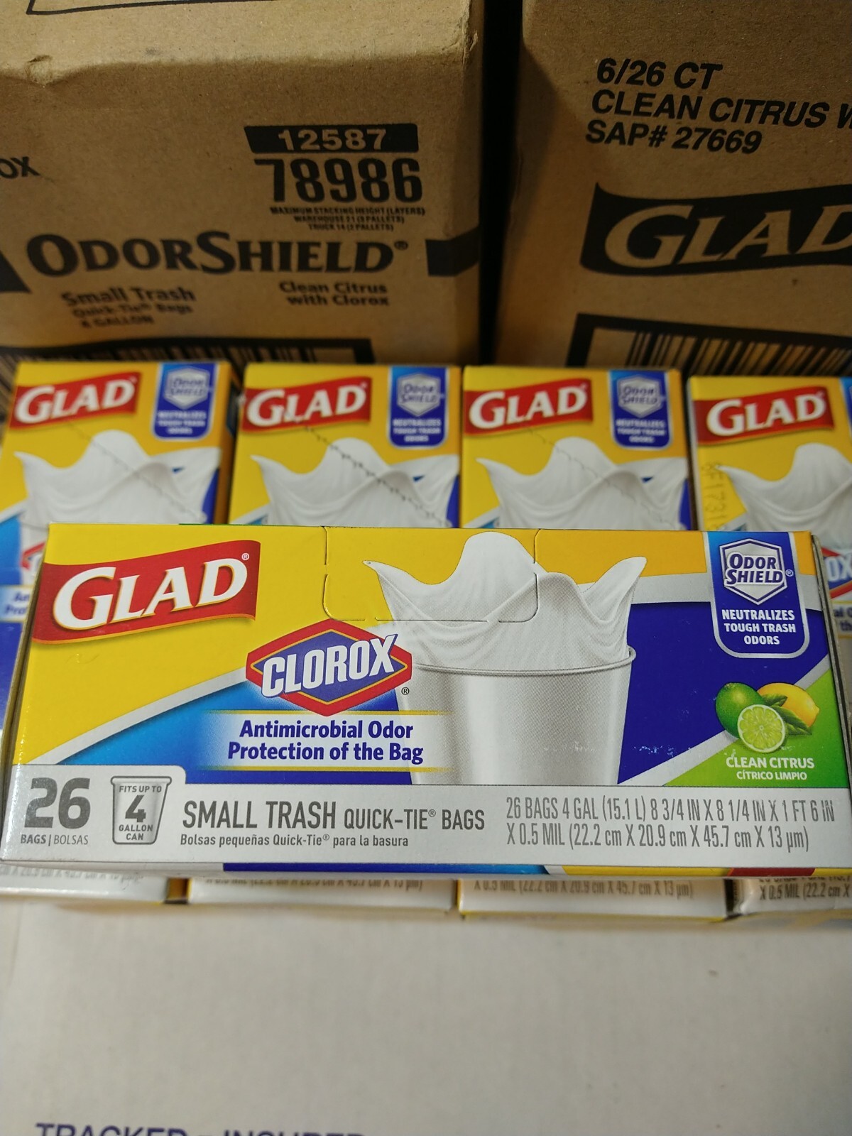 12x Glad OdorShield Small Trash Bags Clean Citrus Scent 4 Gallon 26-Count ea box