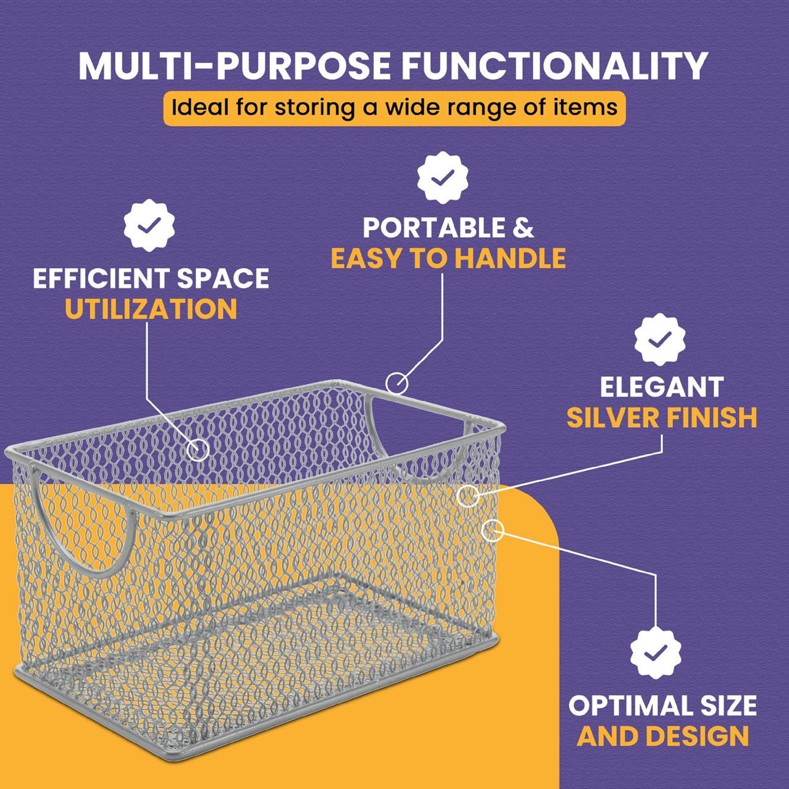 Mesh Storage Box 7.75×4.3×4.3 Silver – Stainless Steel for Organizing Office