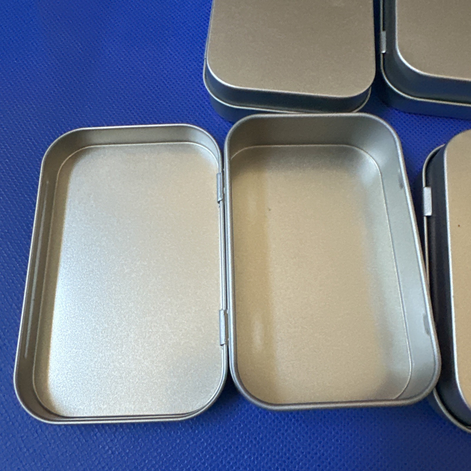 #53 Lot 6 Pcs Metal Hinged Tin Box Container Mini Storage